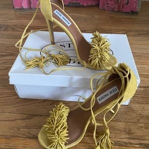Suede lace up tassel high heels